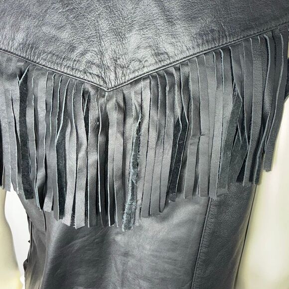 Vintage Black Leather Fringe Western Vest Snakeskin Inlay | USA Made L - Picture 7 of 16